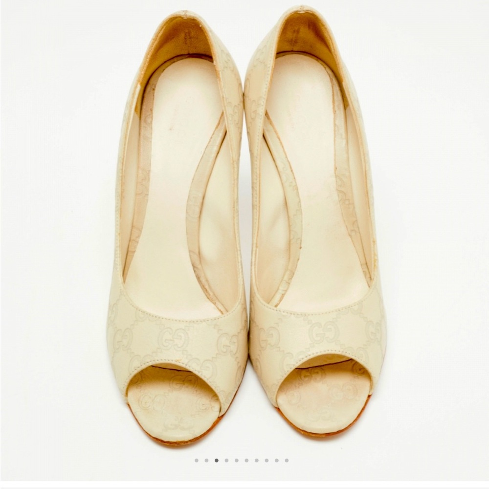 Gucci Grey Guccissima Leather Peep Toe Pumps Size 39